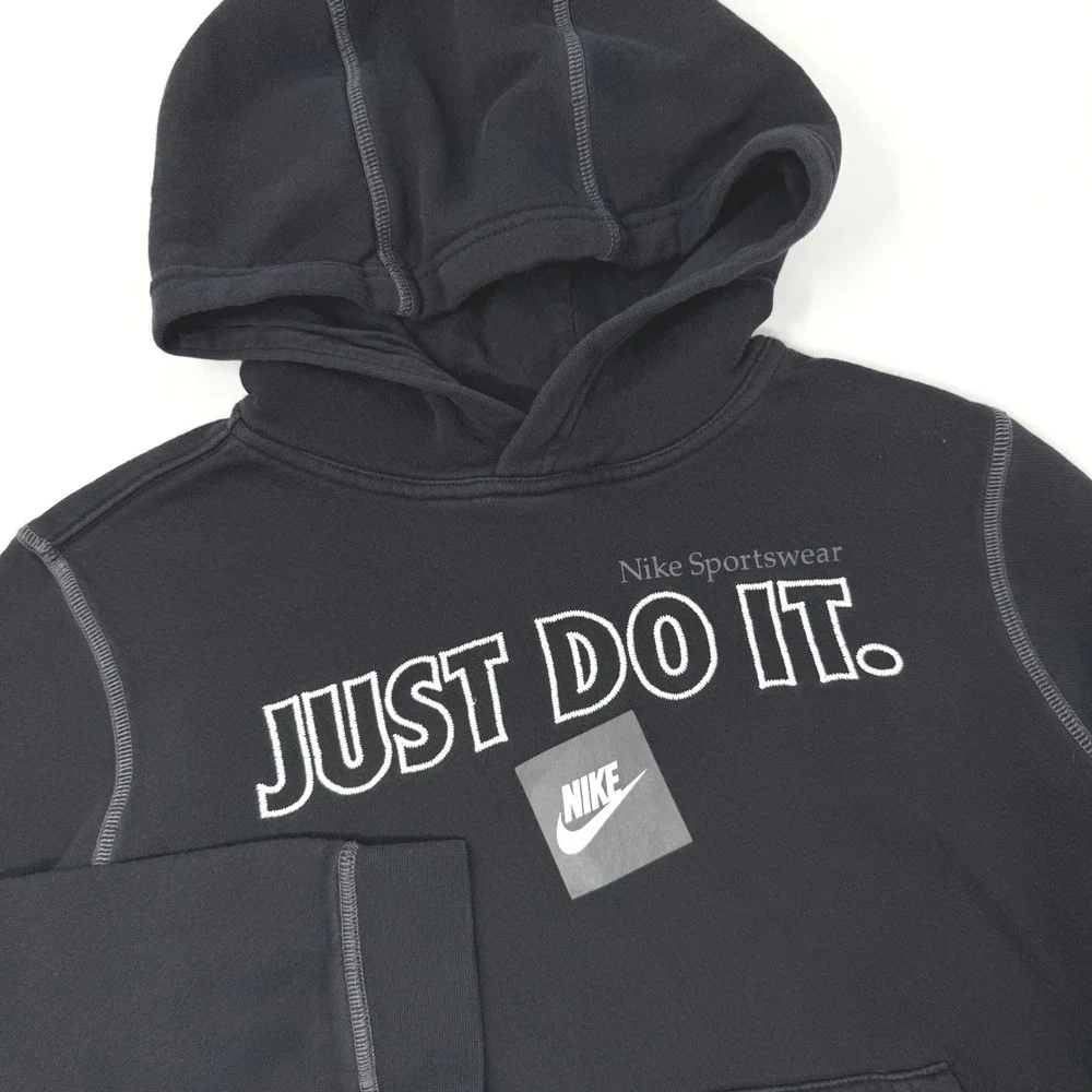 Nike Sportswear Just Do It Hoodie Boys Large Black Graphic Pullover Sweatshirt